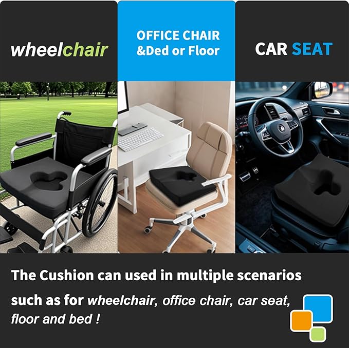 Gel Wheelchair Seat Cushion,Bed Sore Cushions for Butt,Gel Cushion for Pressure Relief,Donut Pillow for Tailbone Pain Relief,Coccyx,hemorrhoid Pillow,Cushion for Office Chair18 L x 15" W(Black)