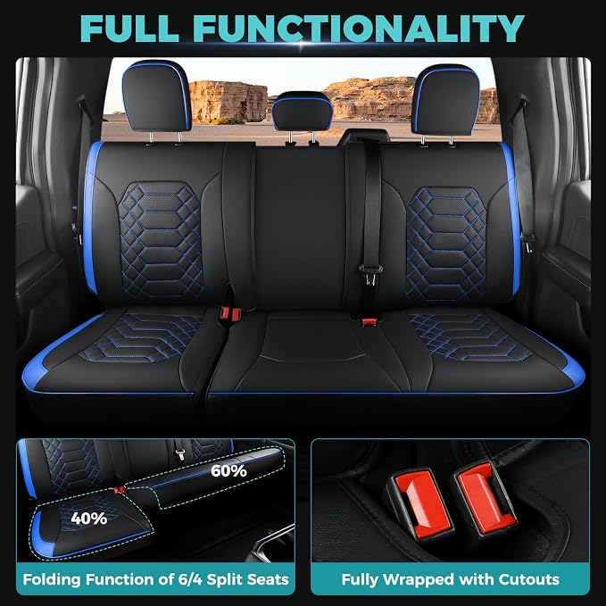 Seat Covers for Ford F150 2015-2026 SuperCrew & Ford F250 F350 F450 Super Duty 2017-2026 Crew Cab, Faux Leather Waterproof Pickup Truck Seat Covers (5 Seats) Interior Accessories