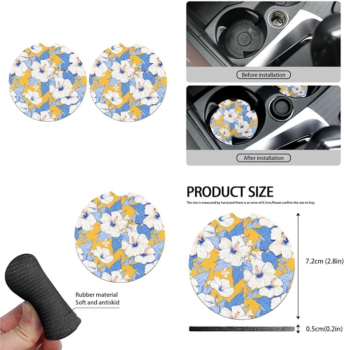 Hawaii Hibiscus Flower 13 PCS Car Seat Covers, Island Style Flowers Auto Accessories Steering Wheel Cover, Tropical Botanical Vehicle Front Rear Seat Covers Keyring