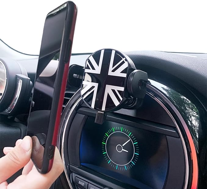 Persevere Car Phone Holder for Mini Cooper F54, F55, F56, F57, F60 with Auto-Open/Close Charging, 360° Rotatable Portable Only for Circular Display Screen for 4-6.9'' Smartphones