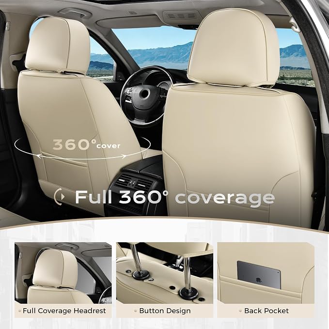 Coverado Car Seat Covers Full Set, Seat Covers for Cars, Front Seat Covers and Back Seat Cover Waterproof Leather Automotive Seat Cover, Universal Car Interior Protectors Cushion for Most Cars