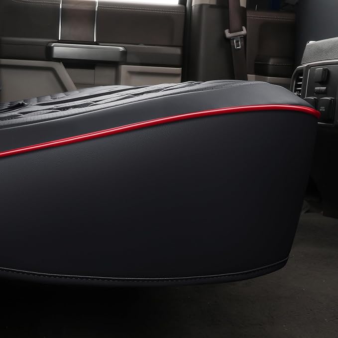 Huidasource Rear Bench Leather Seat Covers Fit for Chevy Silverado GMC Sierra 1500 2007-2013 & 2019-2025, 2500HD 3500HD 2020-2025 Crew Double Extended Cab WT LS LT Custom(Back Row/Black&Red)