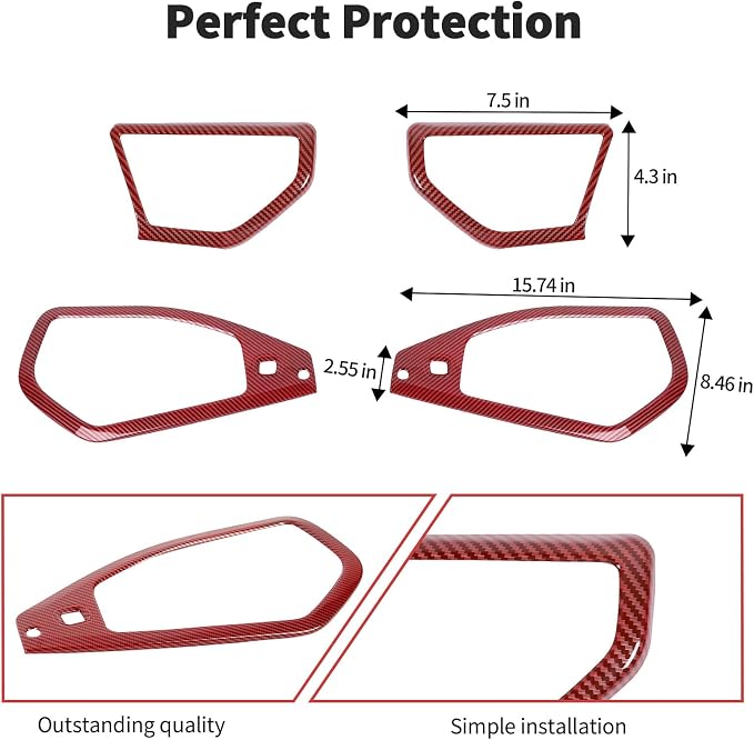 JWWY for Jeep JL Speaker Audio Trim Top & A Pillar Cover Trim for 2024-2025 Jeep Wrangler JL JLU & Gladiator JT Accessories ABS 4PCS Red Carbon Fiber