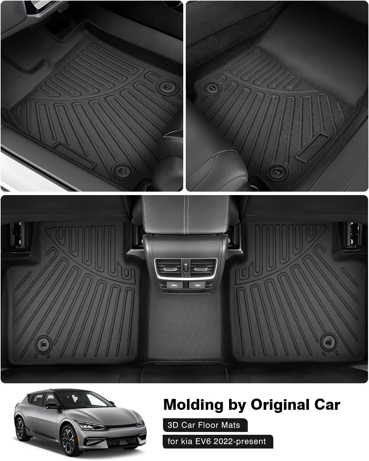 Powerty Floor Mats for 2022-2025 Kia EV6 Accessories All Weather Floor Liner 3D TPE 1st & 2nd Row Floor Mat Heavy-Duty Floor Liners