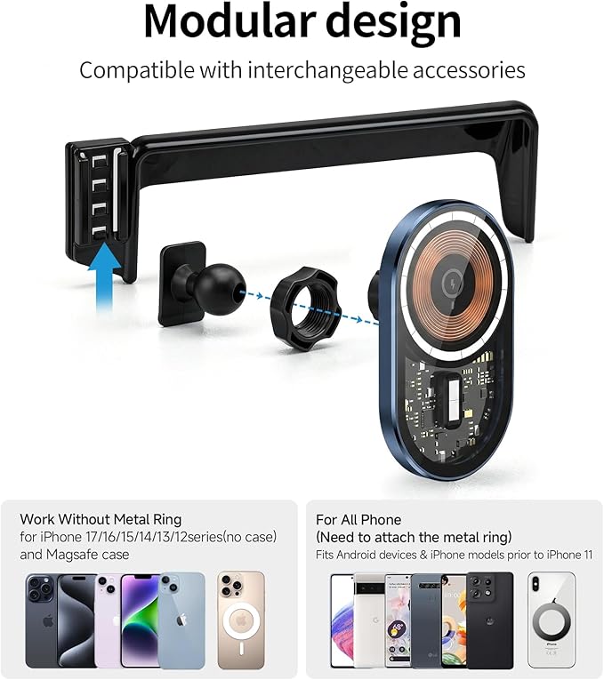 Wireless Charging Car Phone Holder for BMW 3 Series 2012-2018/2 Series/4 Series 2014-2018, 6.5" Screen Fixed Clip, 360° Rotation Car Phone Mount Compatible with MagSafe