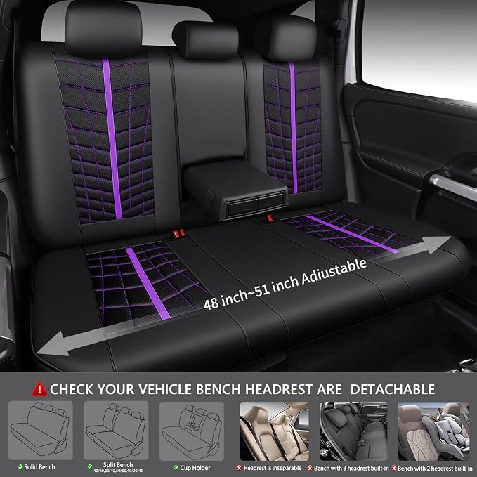 CAR PASS 3D Foam Mesh Leather Car Seat Covers Full Set, Breathable Premium Leather Seat Covers for Car,Anti Slip Universal Fit for Trucks Cars Sedans Vans SUVs, Airbag Compatible, Black Purple