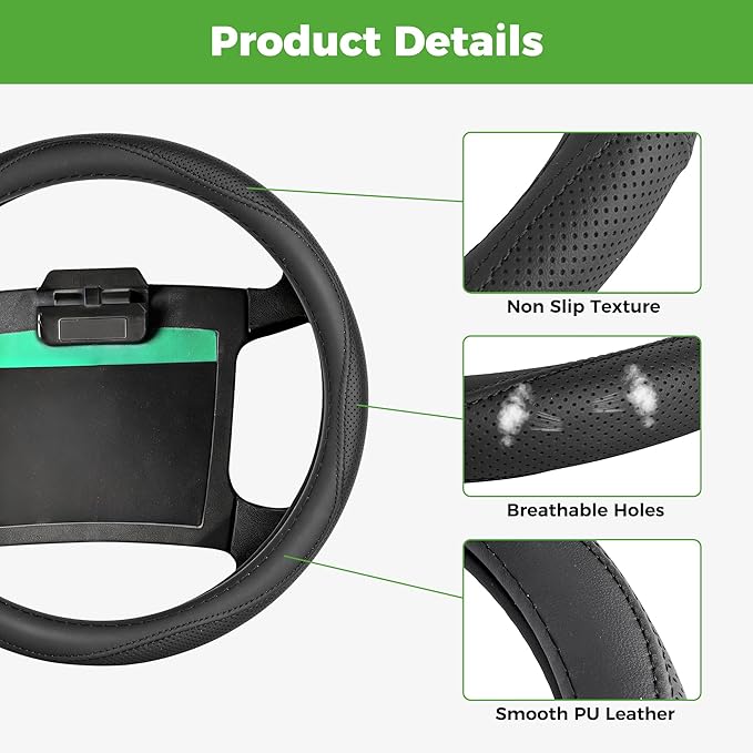 10L0L Golf Cart 14" Steering Wheel Cover for Club Car DS Precedent and Yamaha Models, Breathable Rubber Leather Materials,Good Texture Nice Look（Charcoals）