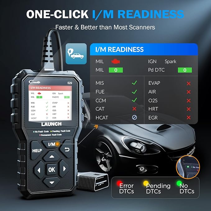 Launch CR529 OBD2 Scanner Diagnostic Tool, Full OBD2 Scanner for Car, Free Lifetime Upd. Check-Egine-Light Code Reader, 5 Years. Backup, Clear Codes, One Click I/M, for DIYers with Cars After 1996