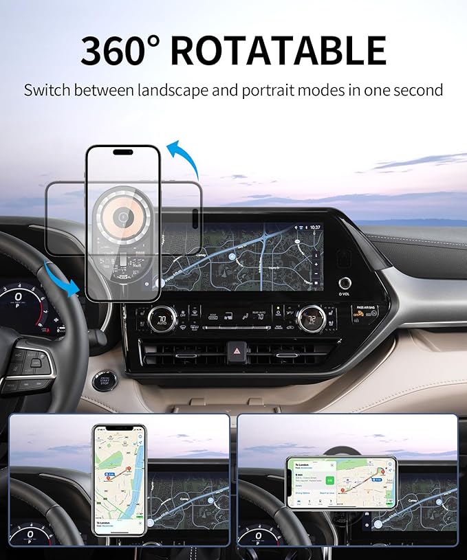 Wireless Charging car Phone Holder for Toyota Highlander/Hybrid 2020-2025 Accessories 12.3 inch Screen Fixed Clip,360° Rotation car Phone Mount Compatible with MagSafe