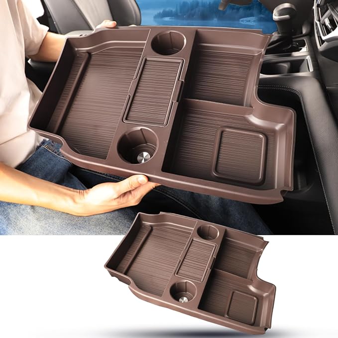 Compatible with 2026 Toyota Sienna Center Console Organizer with Cup Holder, Lower Storage Box Accessories (TPE Material with Original car Wood Grain (Compatible with 2021-2026 Toyota Sienna), Brown)