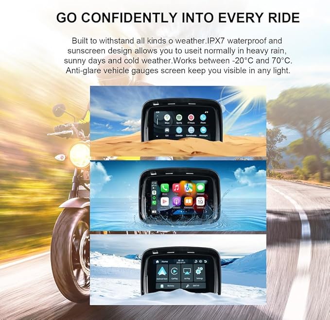 Sunweyer Portable Carplay Wireless Android Auto for Motorcycle,5 Inch IPX7 Waterproof Touchscreen,Auto GPS Navigation,5G Dual Bluetooth,Support Siri/Google Assistant