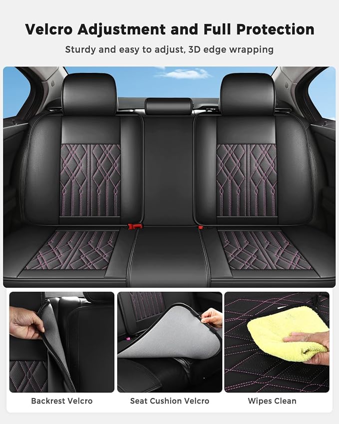 Huidasource Automotive Seat Covers, Leather Seat Cover Universal Fit for Most Cars Sedans SUVs Trucks, Airbag Compatible, Cup Holder Access, Easy Install, Wipes Clean, Wear-Resistant, Black&Purple
