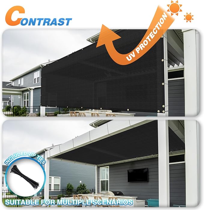 TANG Fence Privacy Screen Black 4 Feet x 50 Feet Outdoor Shade Cloth with Grommets, 150 GSM Temporary Fence Cover with Zipties Mesh Netting Fences Blockage for Backyard Garden Patio Chain Link