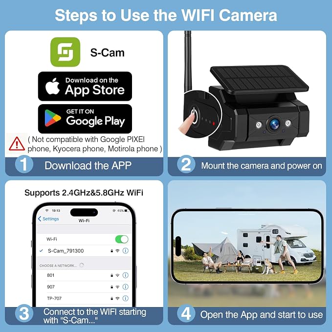 Magnetic Solar Wireless Backup Camera, 1080P WiFi Hitch Camera for Truck RV Car, 9600mAh Rechargeable Battery Rear View Camera, IP69 Waterproof, IR Night Vision, Compatible with iPhone, iPad, Max 23FT