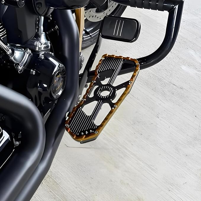 Motorcycle Driver Floorboards Front Footboards Pedal Offroad Rider Foot Pegs Fit for Harley Touring Road King Road Glide Electra Glide Street Glide Softail Dyna (Yellow Edge)