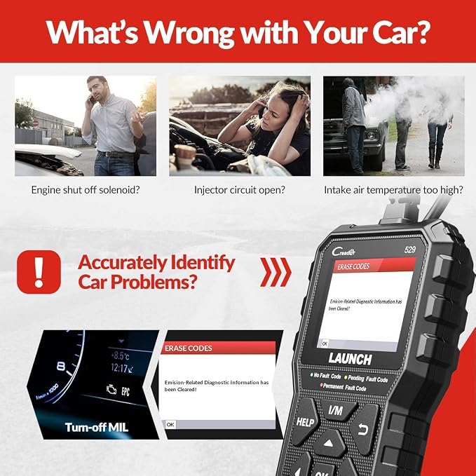 2026 NEW Launch OBD2 Scanner CR529 Code Reader Check Engine Light for All OBDII Car After 1996 Full OBD2 Functions Mode 8, I/M Readiness DTC Lookup Lifetime Free Update Scan Tool [Upgrade Version]