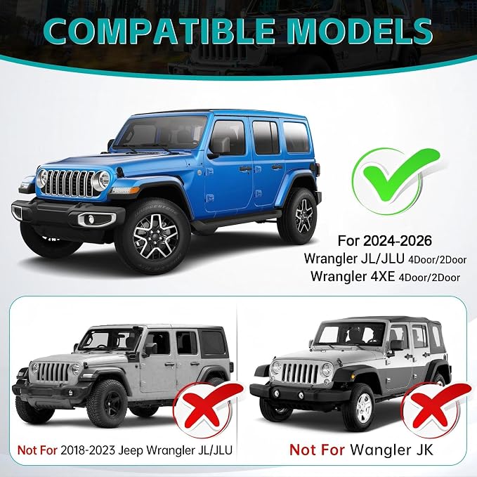 4PCS Center Console Organizer Combo Kit Compatible with 2024 2025 2026 Jeep Wangler JL JLU 4xe Rubicon Sahara & Gladiator JT Accessories, Armrest Storage Box & Grab Bar Tray & Gear Shift Tray