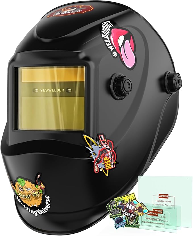 YESWELDER Auto Darkening Welding Helmet, Blue Light Blocking, 1/1/1/1 True Color Solar Powered Welding Hood with 2 Arc Sensors, Wide Shade 3.5/9-13 Welder Mask for TIG MIG ARC and Grind