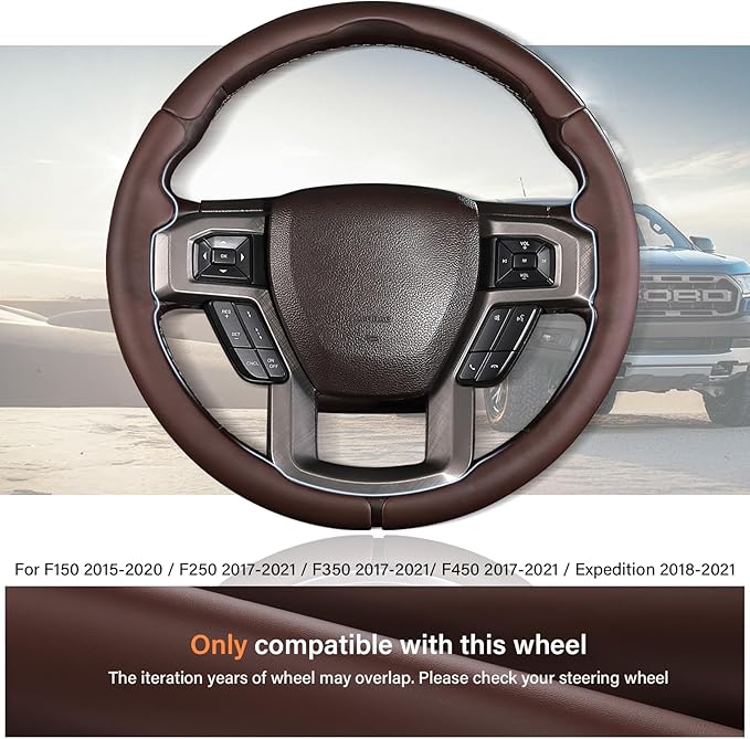 Steering Wheel Cover for Ford F150 2015-2020/F250 2017-2021/F350 2017-2021/F450 2017-2021/F550 2017-2021/Ford Expedition 2018-2021 Custom-fit Car Steering Wheel Cover for Ford Steering Wheel Protector