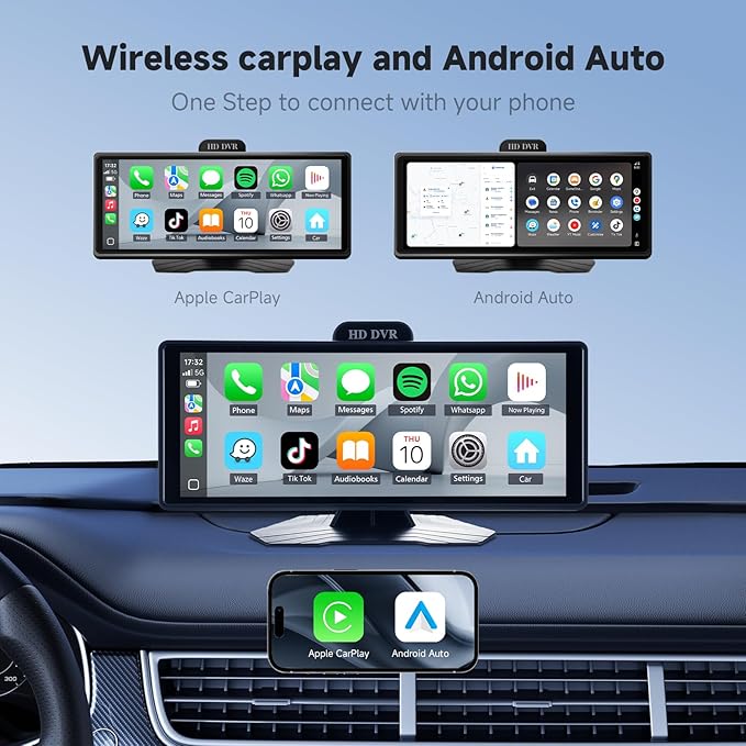 Haudio Portable Car Stereo,HD Touchscreen for All Vehicles,with Apple CarPlay & Android Auto with Backup Camera/Mirror Link/Voice Control/Bluetooth/GPS/AUX/FM Satellite Radio (10.26 inch)