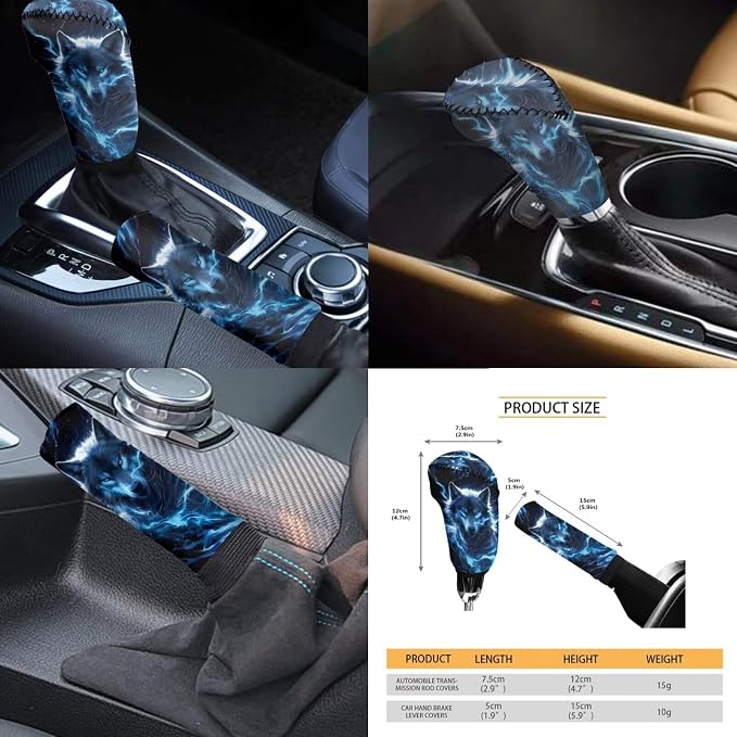 KEIAHUAN Blue Wolf Car Seat Cover Full Set for Men Includes Steering Wheel Covers, Car Holder, Handbrake and Gear Shift Knob Cover, Soft Auto Seat Head Rest Cover 11 Pieces