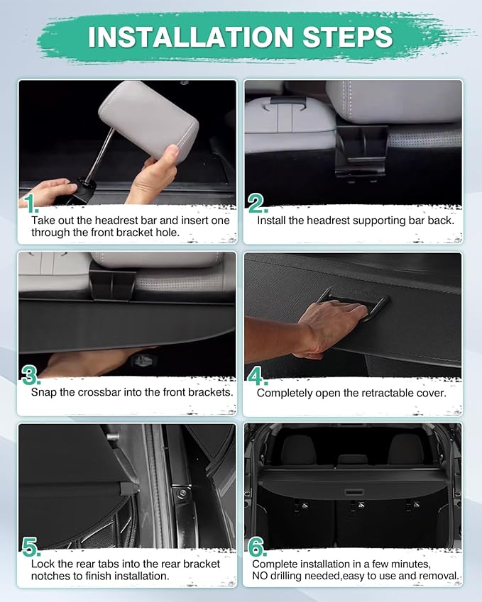 Powerty Cargo Cover for 2018-2024 Nissan Kicks Accessories Trunk Cover Retractable Trunk Shielding Shade Cargo Luggage Cover Withstand The Load