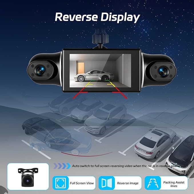 360°View 4 Channel Dash Cam, 2K+1080P Front and Rear Inside Left Right, NHOPEEW 3 inch IPS Screen Dash Camera for Cars, WiFi/APP Control, Night Vision, 24H Parking Mode, 64GB TF Card, Loop Recordin