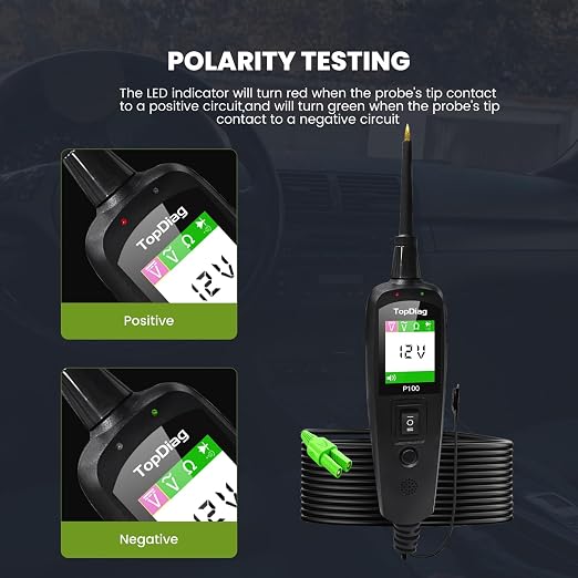 Topdiag P100 Automotive Power Circuit Probe Tester, 12 24V Electrical Short/Open Breaker Finder, AC DC Diode Resistance Relay Tester, Continuity Test Digital Multimeter/Ohmmeters, 20 + 20FT Cable