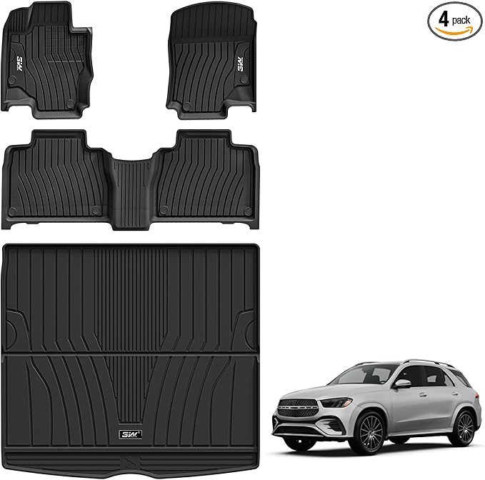 3W Floor Mats & Cargo Liner for Benz GLE 2020-2026 350/450/580/53 AMG/63 AMG S(Fit 5 Seats, Not for Coupe/W167/Hybrid), TPE All Weather Custom Fit Floor Liner & Trunk Mats Car Mats