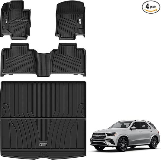 3W Floor Mats & Cargo Liner for Benz GLE 2020-2026 350/450/580/53 AMG/63 AMG S(Fit 5 Seats, Not for Coupe/W167/Hybrid), TPE All Weather Custom Fit Floor Liner & Trunk Mats Car Mats