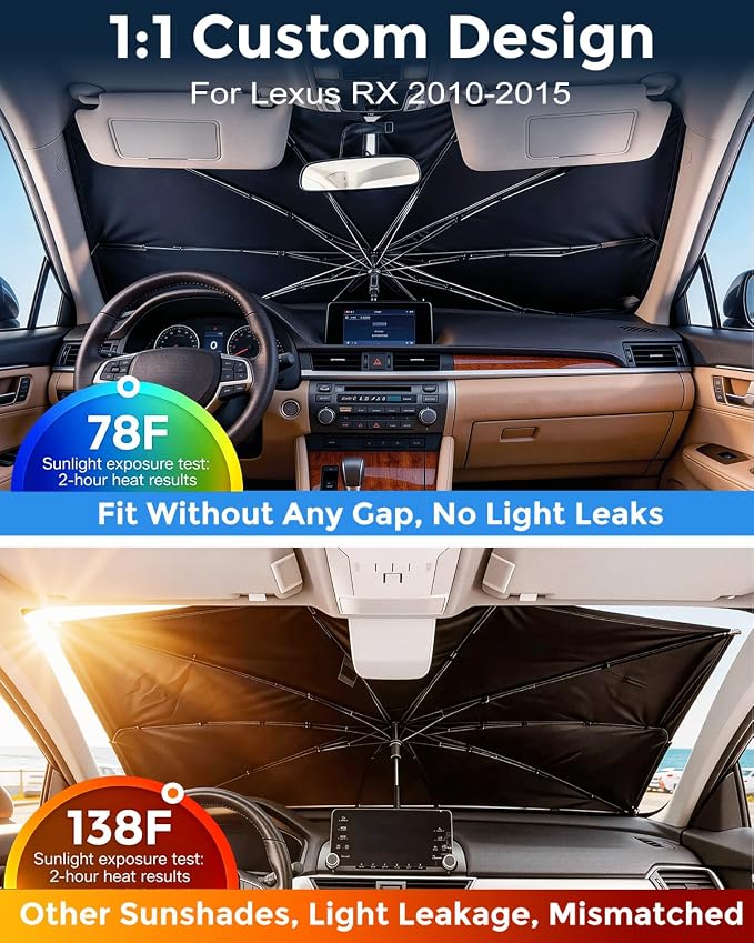 Weektic Custom Windshield Sun Shade Umbrella for Lexus RX350/450 2010-2015, [Double Thickened Ice Crystal Coating] Sun & Heat Protection, Keep Vehicle Cool & Protect Interior