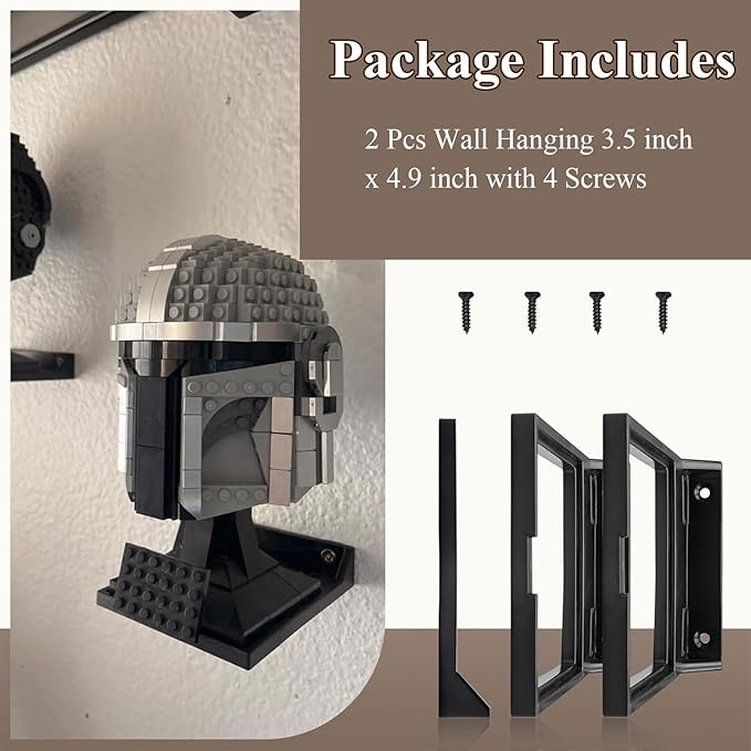 2 Pcs Black Wall Mount Display Stand Fits Wars Helmet, Wall Mount Display Shelf, Compatible with All Standard Lego Helmets, Boba Fett 75277/Tie Fighter Pilot 75274/Stormtrooper 75276