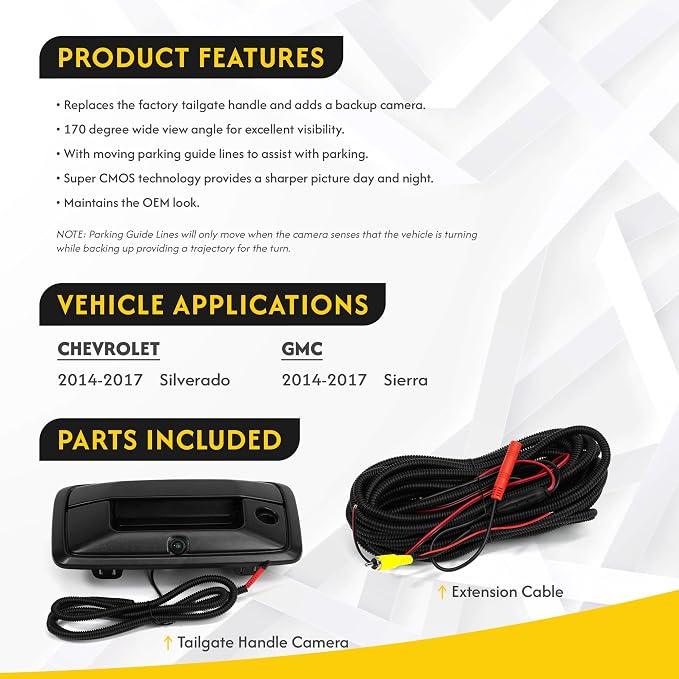 CRUX | CGM-01M | Sierra - Silverado 2014-2017 Tailgate Handle Camera with Moving Parking Guide Lines