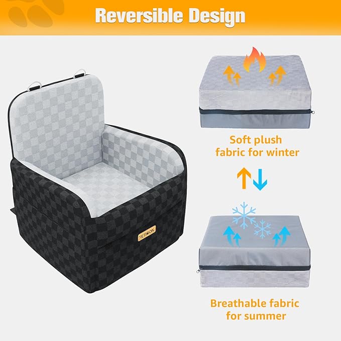 PETICON Dog Seat Covers for Tesla Model 3 & Y Back Seat with 2 Pack Door Protectors+Waterproof 6in Memory Foam Dog Car Seat for Small Medium Dogs