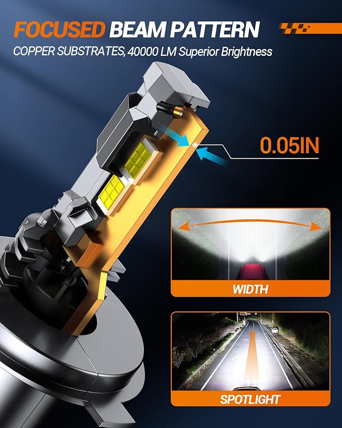 Sealight H4 Fog Bulbs 50,000LM 6500K Cool White 52W High Power Error-Free, H4/9003 Lamps 1:1 Stock Size, 2 Pack