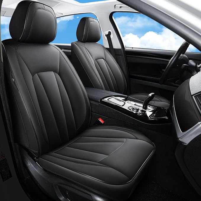 Front Car Seat Covers,Waterproof Leather Car Seat Covers,Comfortable Automotive Seat Protecor Covers,Luxury Breathable Seat Covers for SUV Sedans Pick-up Truck,Black