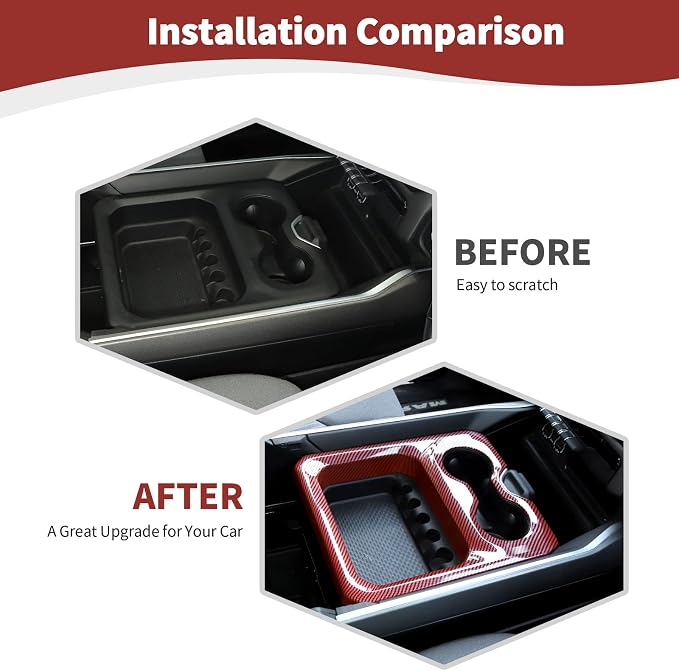 RT-TCZ for RAM Center Console Cup Holder Storage Box Trim Cover Frame for Dodge RAM 2018-2023 Red Carbon Fiber Interior Accessories