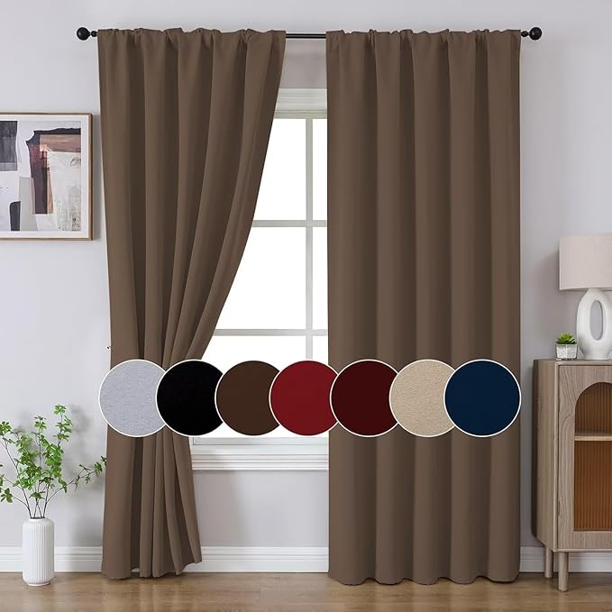 Joydeco Blackout Curtains 108 Inches Long, Thermal Insulated Black Out Curtains 2 Panels Set, Room Darkening Drapes for Living Room Window Rod Pocket Back Tab (W52 x L108 Inch, Khaki)