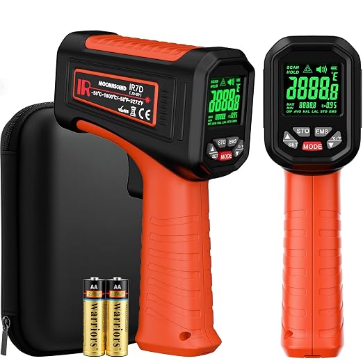 Infrared Thermometer Gun, -58°F to 3272°F, High Temp 50:1 | Built for Kilns, Furnaces & Industrial Maintenance • Fast 0.5s Response • Data Storage Function