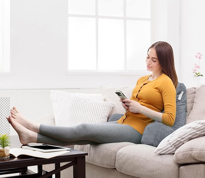 Nestl Reading Pillow with Shredded Memory Foam, Designed for Sitting Up in Bed and Couch, Back and Arms Adjustable Support for Adult & Teens Backrest Pillows for Reading, with Washable Cover Grey