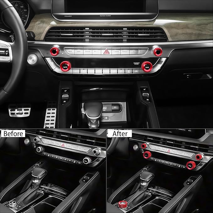 5PCS Aluminum Car Drive Mode Gear Shift Switch Cover,Radio Audio Volume Adjustment Knob Cover,AC Switch Button Knob Cover Compatible with Kia Telluride 2020-2024 Accessories (Red)