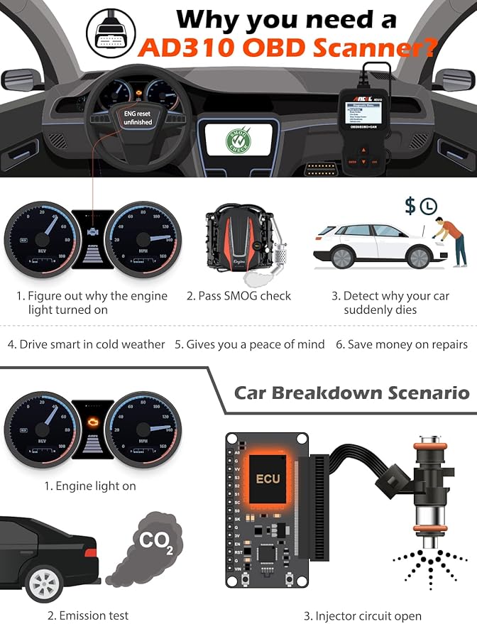 ANCEL BD500 and Storage Bag All System Bluetooth 5.0 OBD2 Scanner fit for VW Audi Seat Skoda Car Code Reader with ANCEL AD310 Vehicle OBD2 Scanner