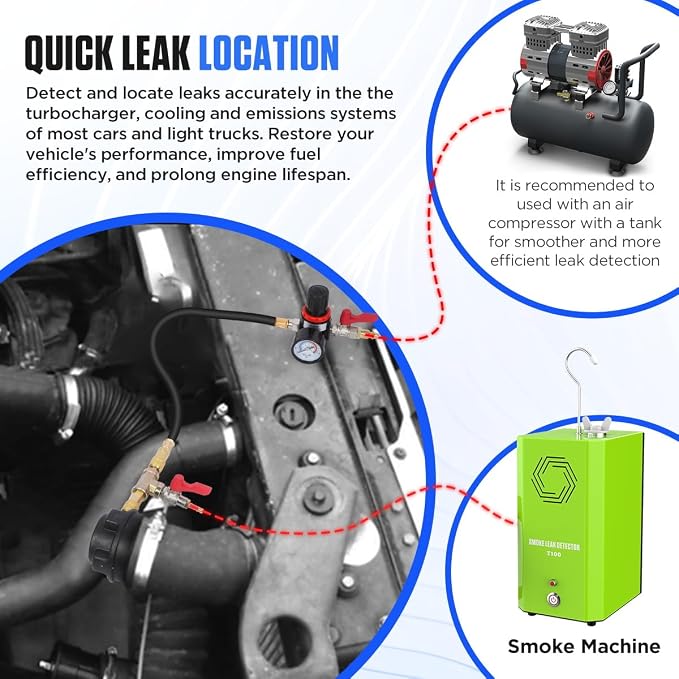 Turbo Boost Leak Tester Kit 19PC Boost Leak Test Kit w/S.moke Adpt Turbo System Pressure Leakage Tester 8 Pairs of Stepped Adapters 1-1/5" to 4-8/25" Turbo Test Kit for Radiator Cooling Emission Pipes
