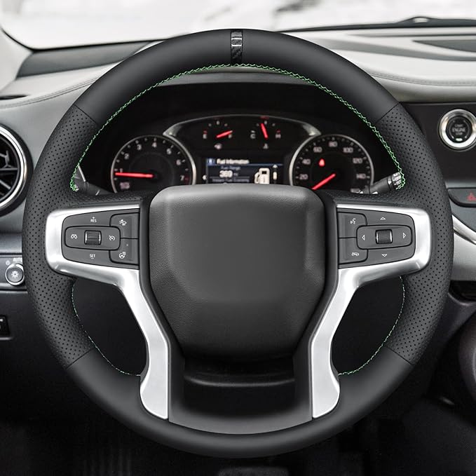 MEWANT Hand Sewn Steering Wheel Cover for Chevy Silverado 1500 Blazer Suburban Tahoe Chevy Silverado 1500 Accessories
