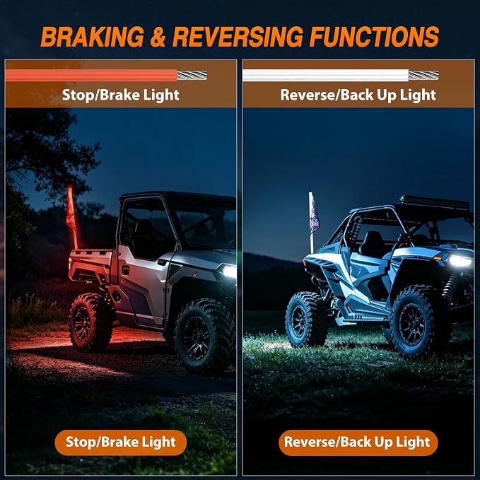 Nilight LED Whip Light 1PC 3FT Spiral RGB Antenna Whips with Spring Base, App/Remote Control DIY Chasing Patterns Brake & Reverse Lights for Side by Side ATV UTV RZR Can-Am Buggy Jeep