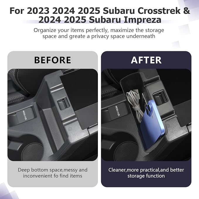 LUWU Center Console Hanging Box Compatible with 2024 2025 2026 Subaru Crosstrek & Impreza Accessories Armrest Storage Box Tray Organizer Insert Tray 2025 2026 Impreza Crosstrek Accessories