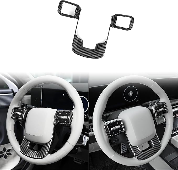 ABS Car Steering Wheel Frame Cover Steering Wheel Button Panel Protection Frame Molding Trim Compatible with Hyundai Santa Fe 2024-2026 Accessories(Carbon Fiber Style)
