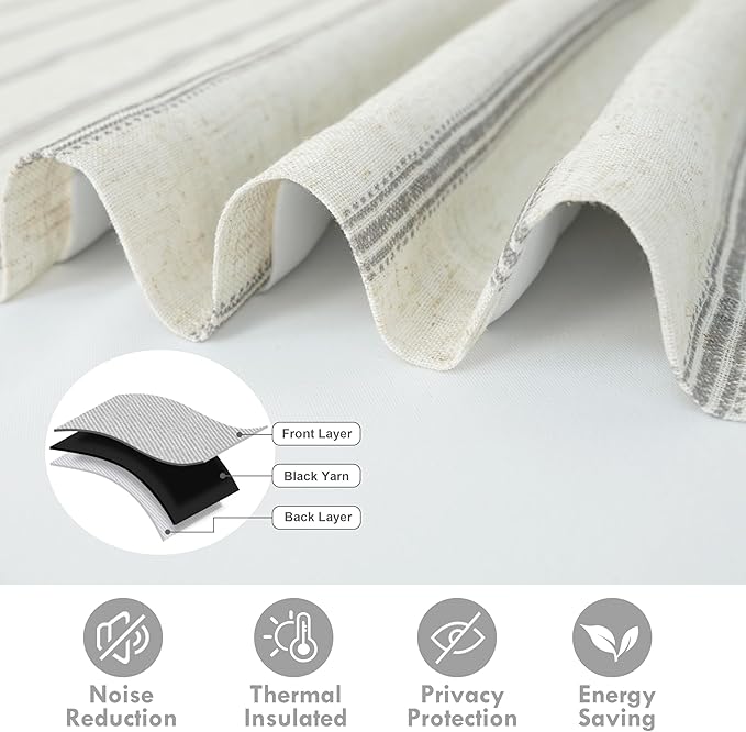 DriftAway Farmhouse Double Layer Linen Blackout Tie Up Curtains Thermal Insulated Vertical Striped Fully Lined Balloon Roman Shade Bathroom Window Adjustable Rod Pocket 25 Inch by 47 Inch Gray