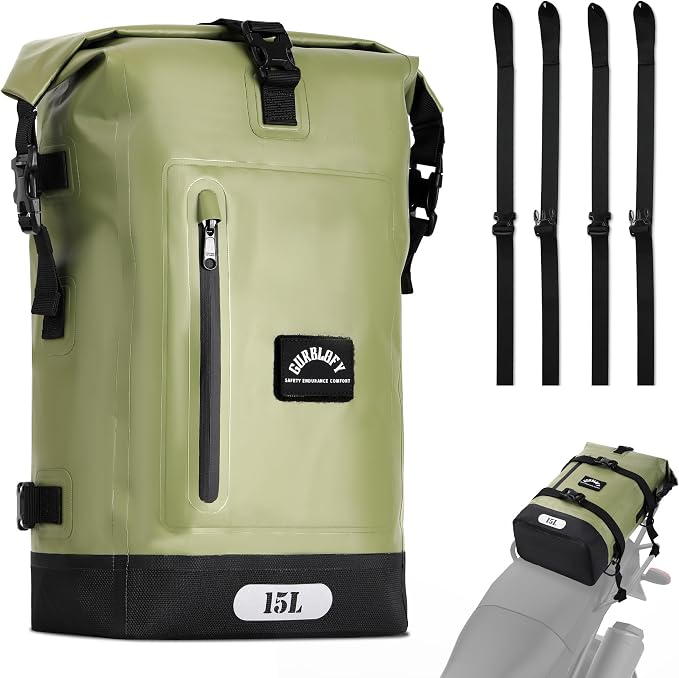 Motorcycle Saddle Bag, 15L Waterproof Motorcycle Tail Bag, PVC Bag | 2 Size and 3 Color Options Travel Bag, Rear Seat Bag, Backpack Field Green GT-15GN