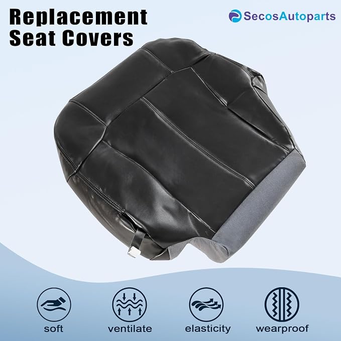 SecosAutoparts Driver & Passenger Bottom & Top & Armrests Dark Gray Replacement Leather Seat Cover Compatible with Chevy Silverado 1500 2500 3500 Tahoe Sierra Suburban Avalanche 1999 2000 2001 2002